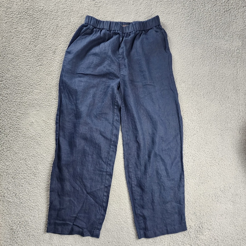 Quince Linen Pants Womens Small Blue Pull On Stretch Resort Lagenlook Beachy